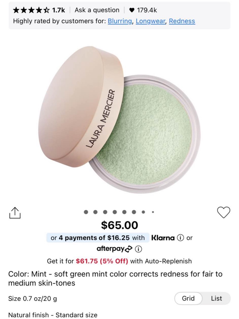 laura mercier Mint Color-Correcting Translucent Setting Powder